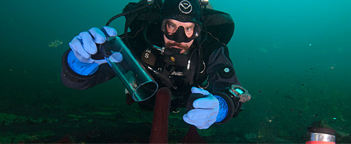 Scuba diver collecting lab samples